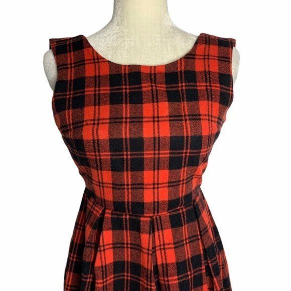 Nana For You Pinafore Wool Midi Dress S Red Plaid Open Back Zip Sleeveless - Picture 6 of 7
